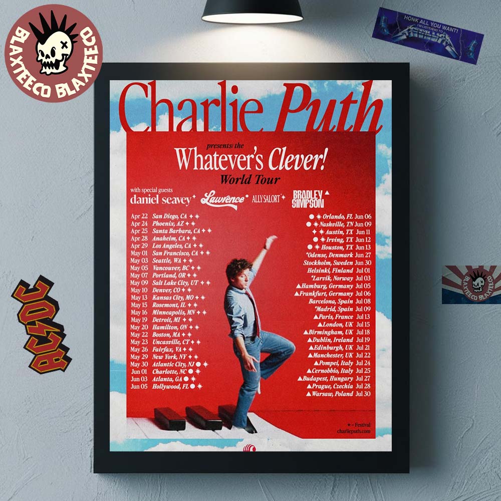 Charlie Puth Whatevers Clever World Tour 2026 Schedule Dates Home Decor Poster Canvas Unisex T-shirt, Sweatshirt, Hoodie, Long Sleeve Tee - T-Shirt, Sweatshirt, Hoodie