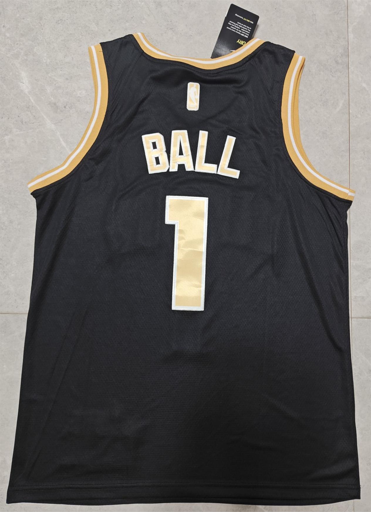 Charlotte Hornets #1 Ball 2425 jersey blackgold Style 1 Basketball Jersey basketball jersey product view 1