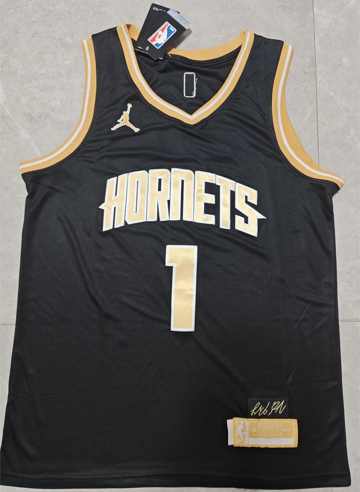 Charlotte Hornets #1 Ball 2425 jersey blackgold Style 2 Basketball Jersey basketball jersey product view 1