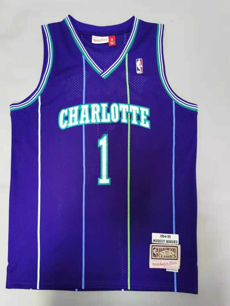 Charlotte Hornets #1 Bogues Hornets 1# Retro - Purple Style 2 Basketball Jersey basketball jersey product view 1