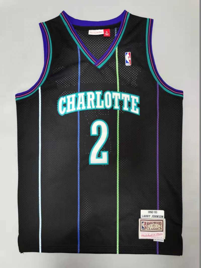 Charlotte Hornets #2 Larry Johnson Hornets 2# Retro - Black Style 2 Basketball Jersey basketball jersey product view 1