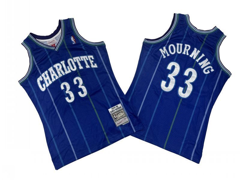 Charlotte Hornets #33 Alonzo Mourning Hornets 33 # Purple 94-95 Season Mitchell Retro Jersey Style 2 basketball jersey product view 1