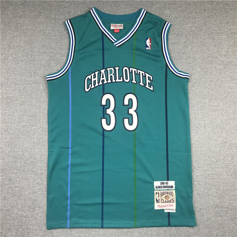 Charlotte Hornets # Hornets 33 Green 1992-93 Style 1 Basketball Jersey basketball jersey product view 1
