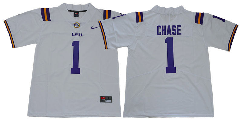 Chase 1 White College Football Jersey football jersey product view 1
