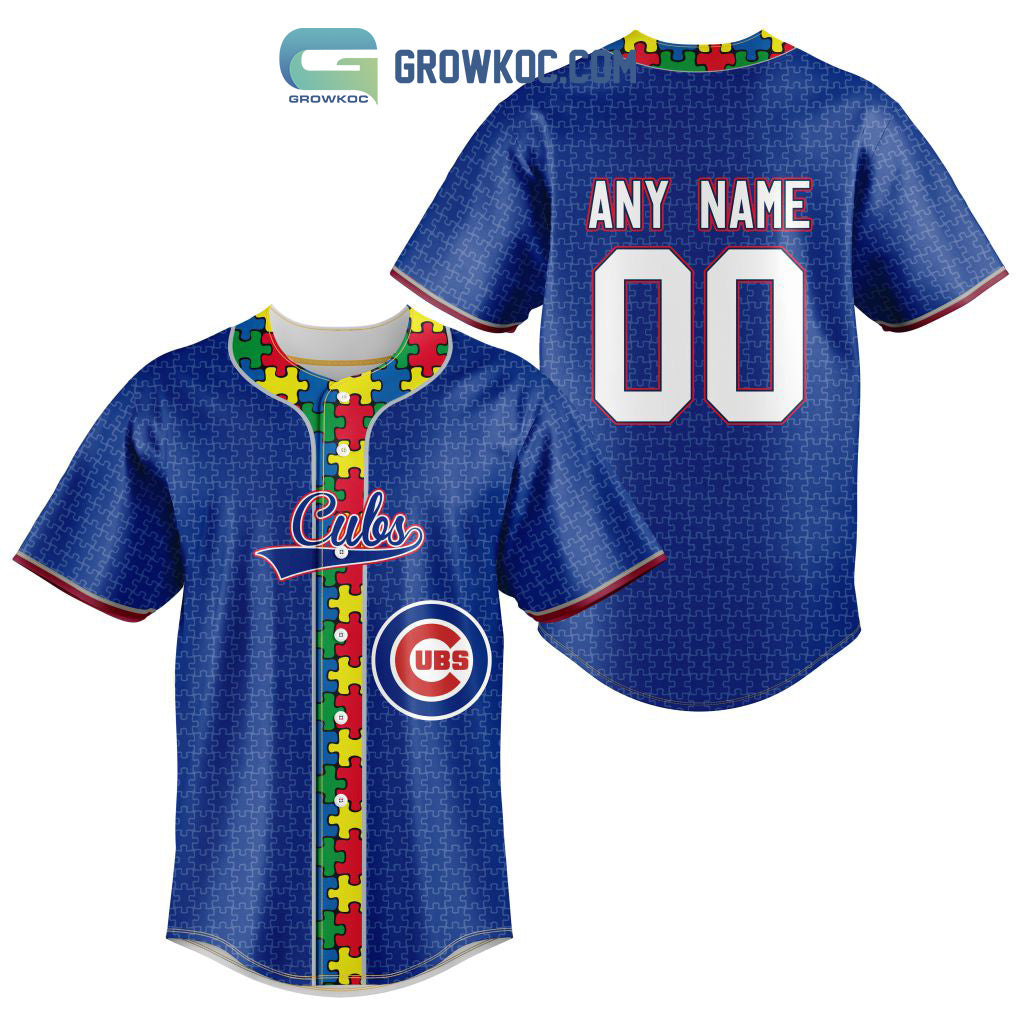 Chicago Cubs MLB Fearless Against Autism Personalized Baseball Jersey baseball jersey product view 1