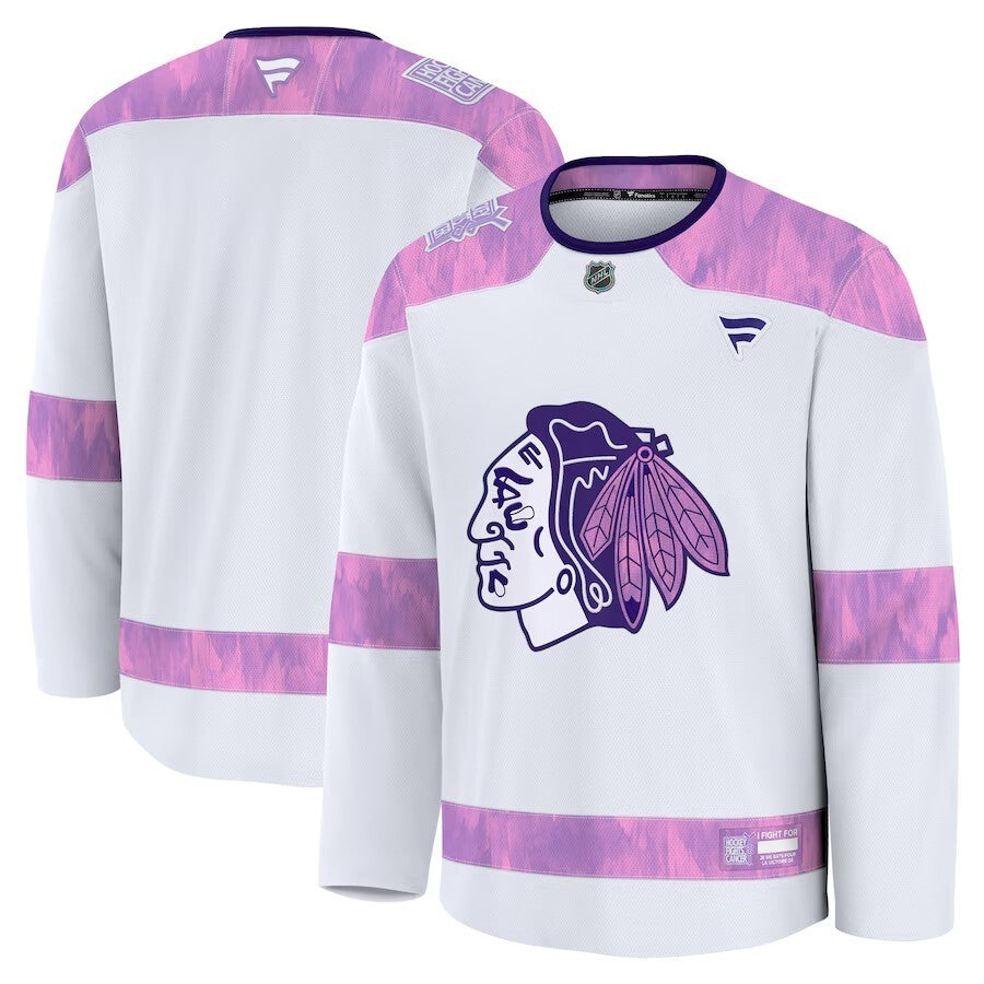 Chicago Blackhawks 2024 Hockey Fights Cancer Practice Jersey - White Hockey Jersey hockey jersey product view 1
