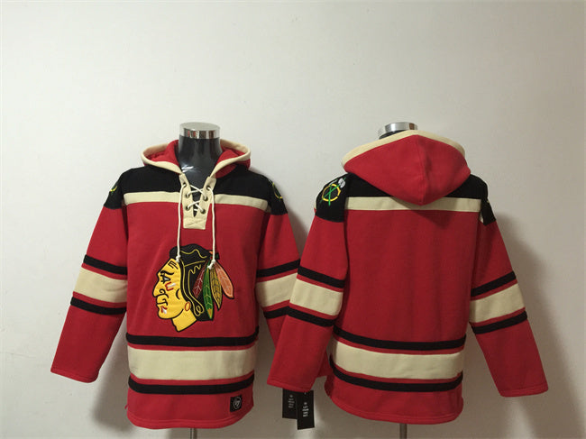 Chicago Blackhawks Blank Red Lace-Up Pullover Hoodie Hockey Jersey hockey jersey product view 1