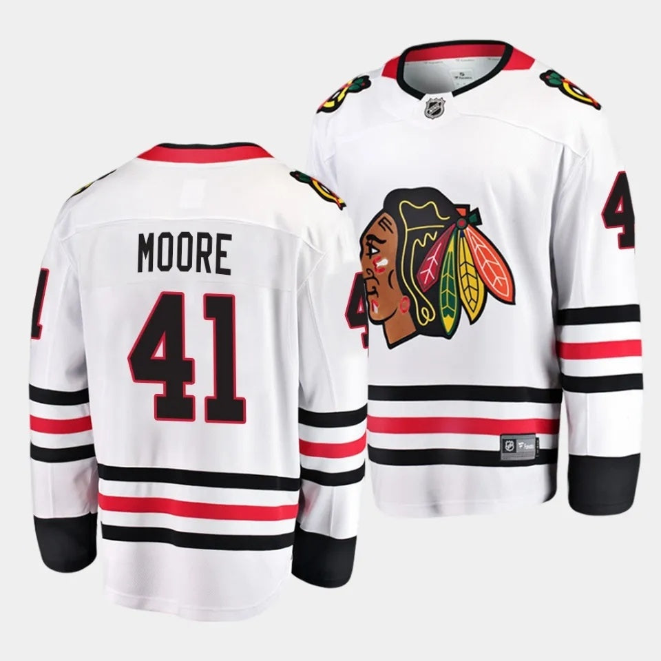 Chicago Blackhawks #41 Oliver Moore 2023 NHL Draft Blackhawks Away White Jersey Hockey Jersey hockey jersey product view 1