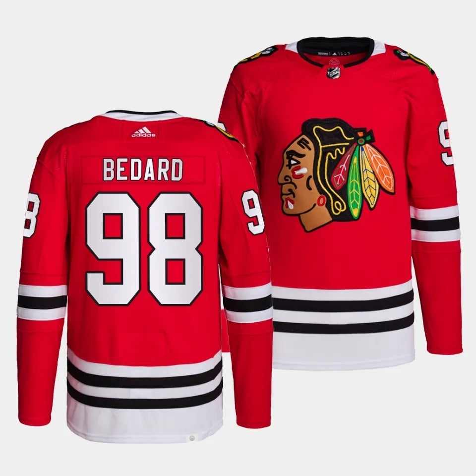 Chicago Blackhawks #98 Connor Bedard 2023 NHL Draft Authentic Home Red Jersey Hockey Jersey hockey jersey product view 1
