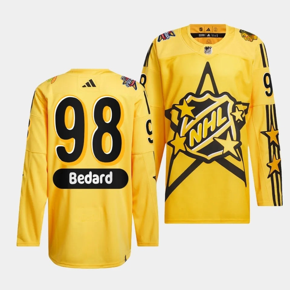Chicago Blackhawks #98 Connor Bedard 2024 NHL All-Star Yellow Jersey Style 1 Hockey Jersey hockey jersey product view 1