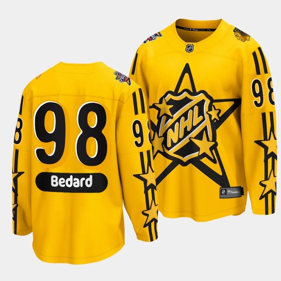 Chicago Blackhawks #98 Connor Bedard 2024 NHL All-Star Yellow Jersey Style 2 Hockey Jersey hockey jersey product view 1