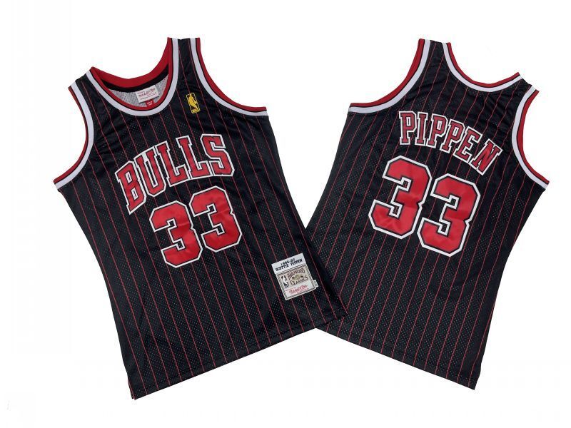 Chicago Bulls #33 Scottie Pippen Bulls 33 # Black Red 96-97 Season Mitchell Retro Jersey -- Scottie . Pippen Style 2 basketball jersey product view 1