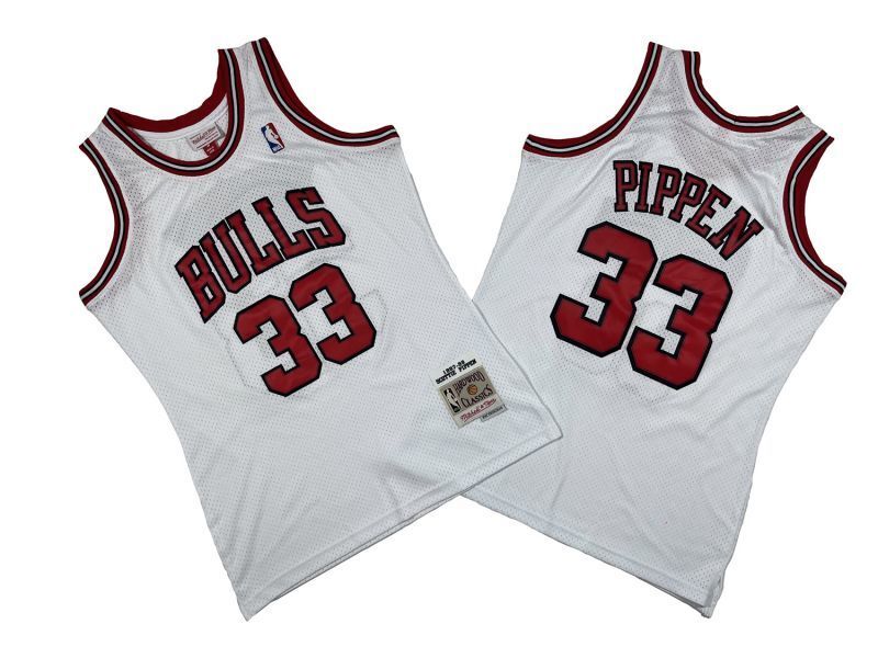 Chicago Bulls #33 Scottie Pippen Bulls 33 # White 97-98 Season Mitchell Retro Jersey -- Scottie . Pippen Style 1 basketball jersey product view 1
