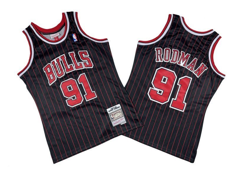 Chicago Bulls #91 Dennis Rodman Bulls 91 # Black Red 95-96 Season Mitchell Retro Jersey --. Rodman Style 1 basketball jersey product view 1