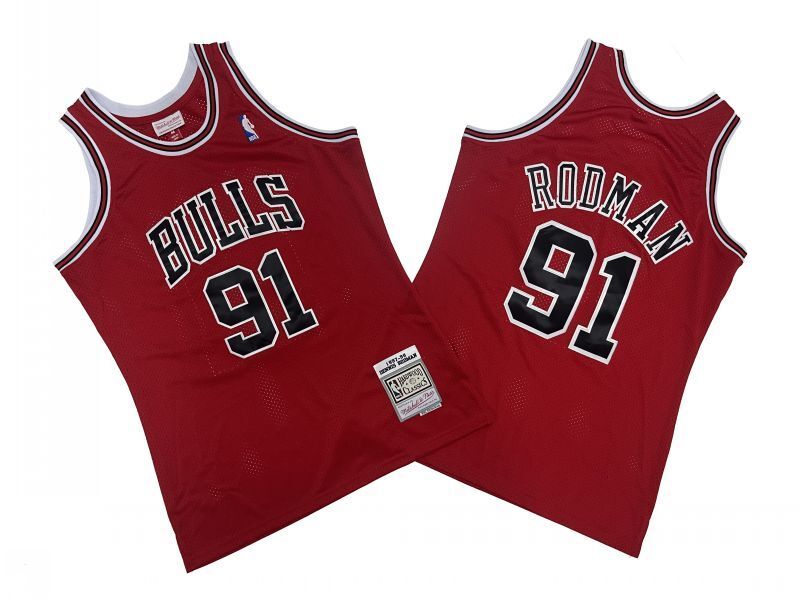 Chicago Bulls #91 Dennis Rodman Bulls 91 # Red 97-98 Season Mitchell Retro Jersey -- Scottie . Pippen Style 2 basketball jersey product view 1