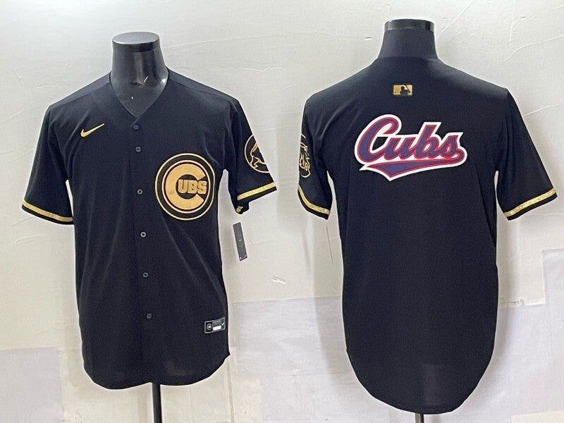 Chicago Cubs Cubs Black Gold V3 Style 1 Baseball Jersey baseball jersey product view 1