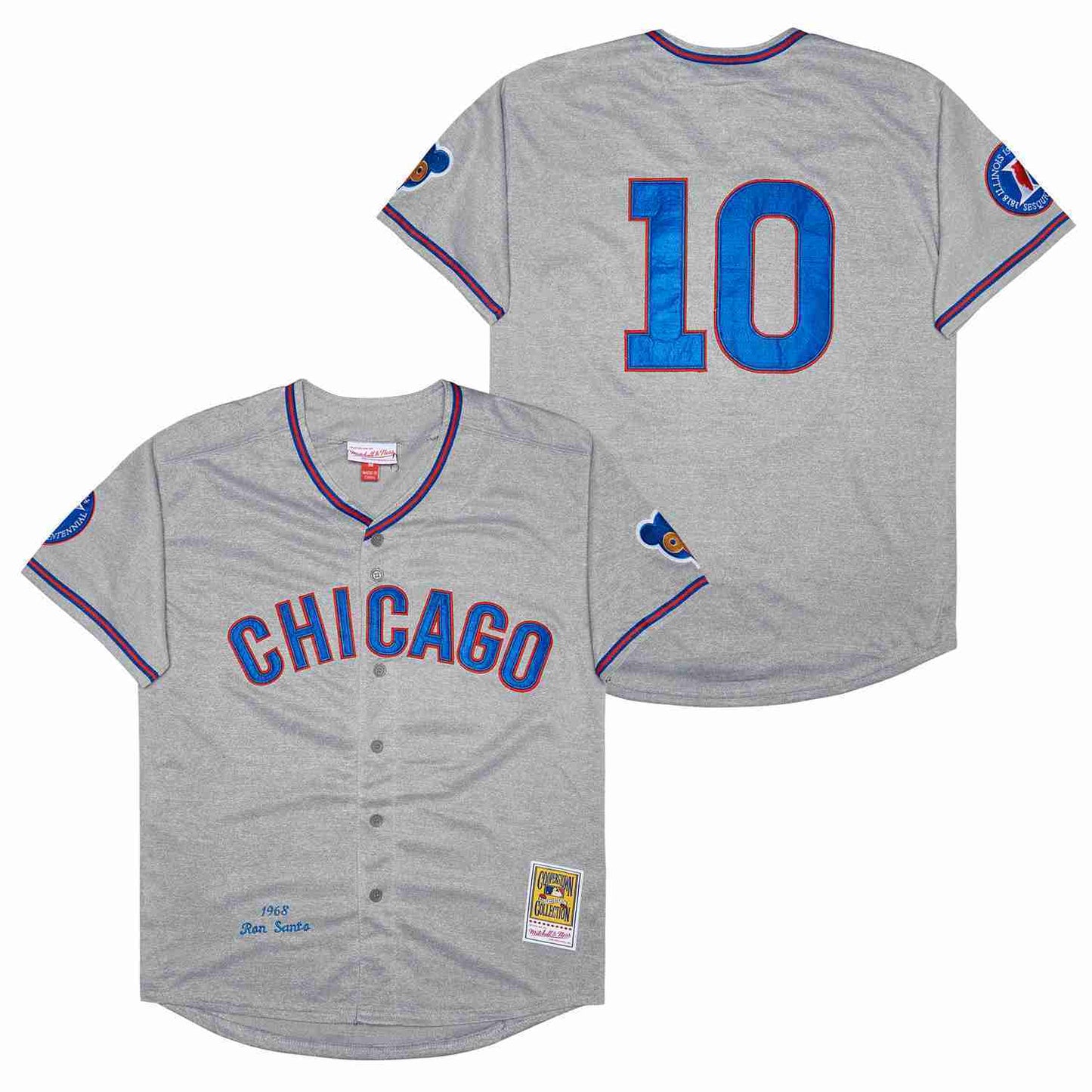 Chicago Cubs #10 Ron Santo Cubs 10 Hemp Gray 1968 Retro Baseball Jersey baseball jersey product view 1