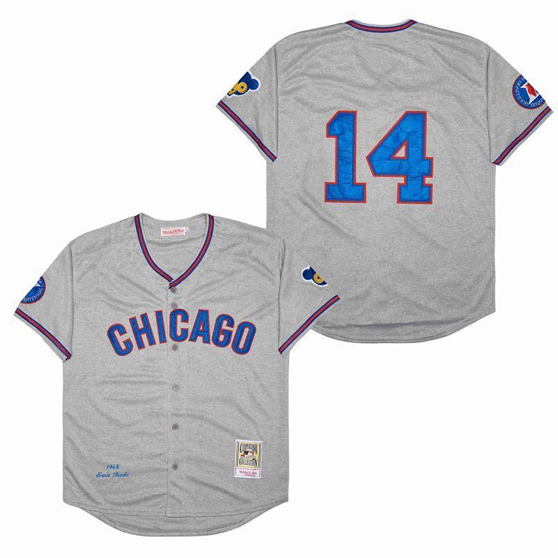 Chicago Cubs #14 Ernie Banks Cubs 14 Hemp Gray 1968 Retro Baseball Jersey baseball jersey product view 1