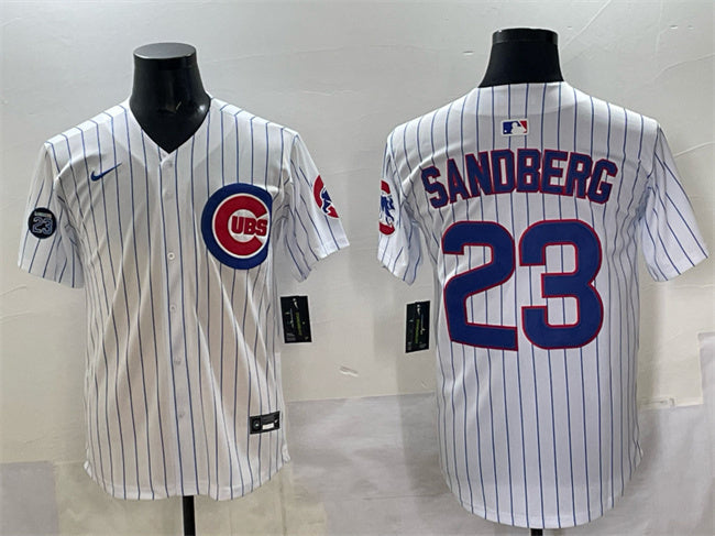 Chicago Cubs #23 Ryne Sandberg White Pinstripe 'Ryne Sandberg Tribute' Vapor Limited Baseball Jersey baseball jersey product view 1