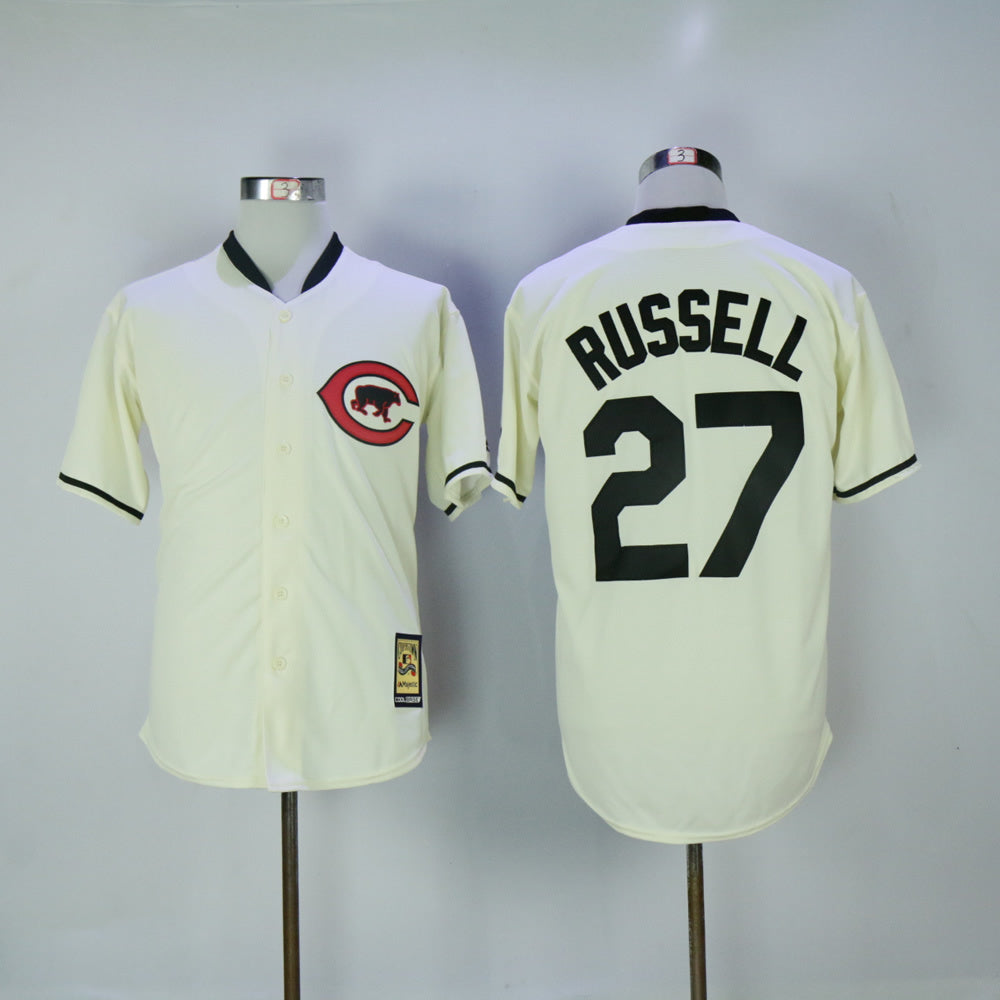 Chicago Cubs #27 Addison Russell Cubs 27 Off-White New Retro Baseball Jersey baseball jersey product view 1