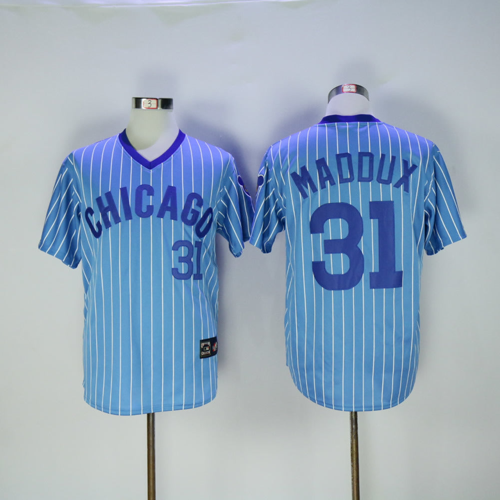 Chicago Cubs #31 Greg Maddux Cubs 31 Blue White Retro Baseball Jersey baseball jersey product view 1