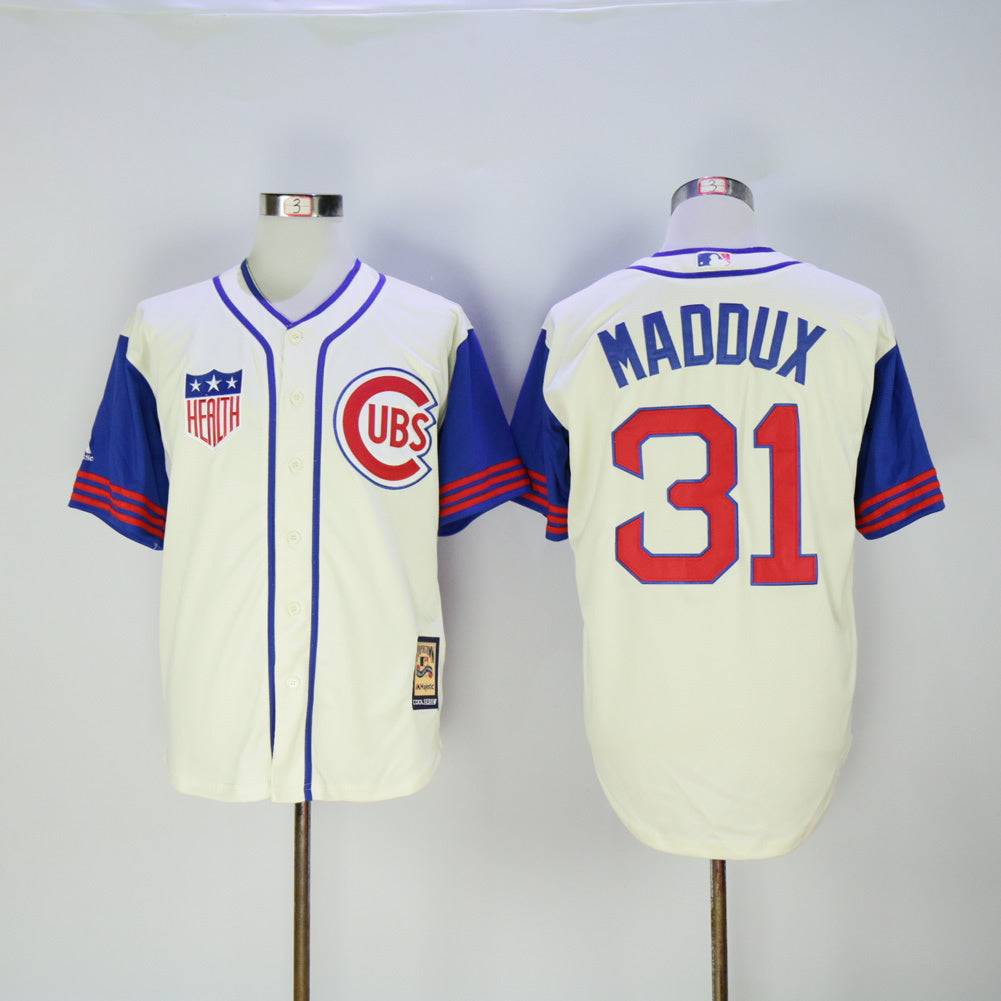 Chicago Cubs #31 Greg Maddux Cubs 31 Off-White 1942 Inverted Fan Baseball Jersey baseball jersey product view 1