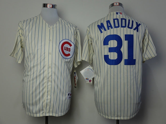 Chicago Cubs #31 Greg Maddux Cubs 31 Off-White 1969 Inverted Baseball Jersey baseball jersey product view 1