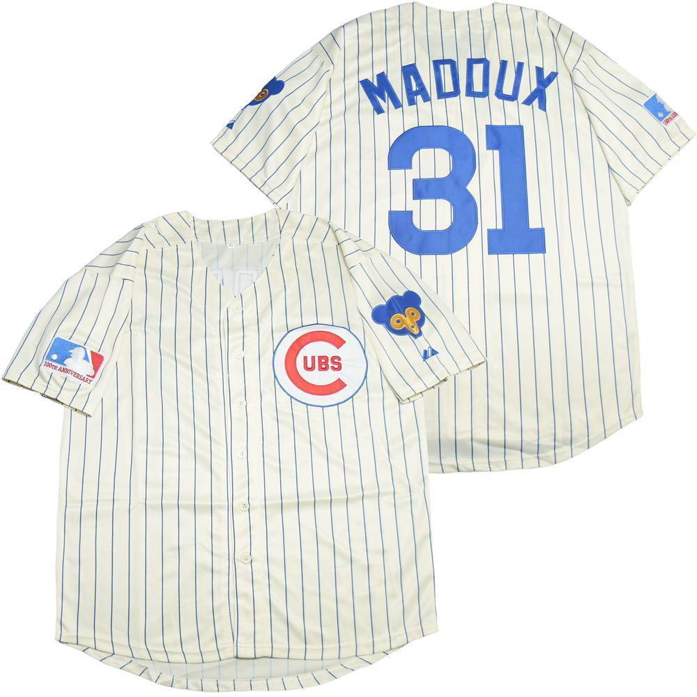 Chicago Cubs #31 Greg Maddux Cubs 31 Off-White Blue 1969 Inverted Baseball Jersey baseball jersey product view 1