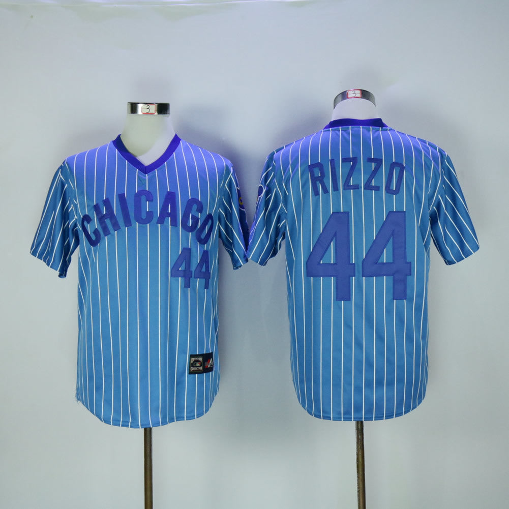 Chicago Cubs #44 Anthony Rizzo Cubs 44 Blue Pullover Retro Baseball Jersey baseball jersey product view 1