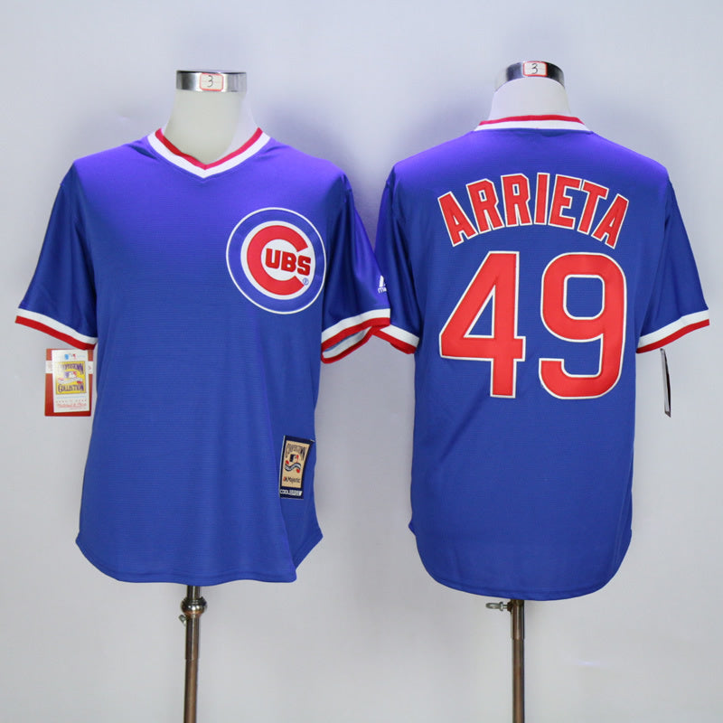 Chicago Cubs #49 Jake Arrieta Cubs 49 Blue Pullover Retro Baseball Jersey baseball jersey product view 1