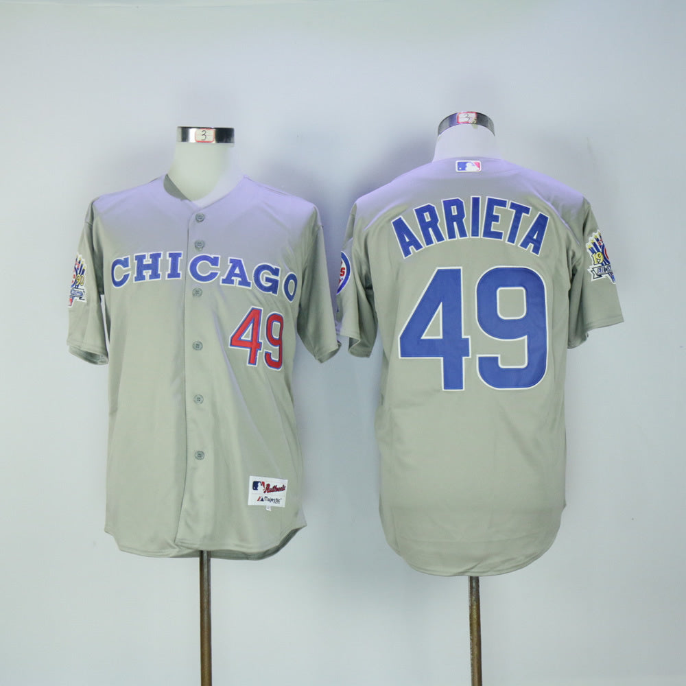 Chicago Cubs #49 Jake Arrieta Cubs 49 Gray 1990 Inverted Baseball Jersey baseball jersey product view 1