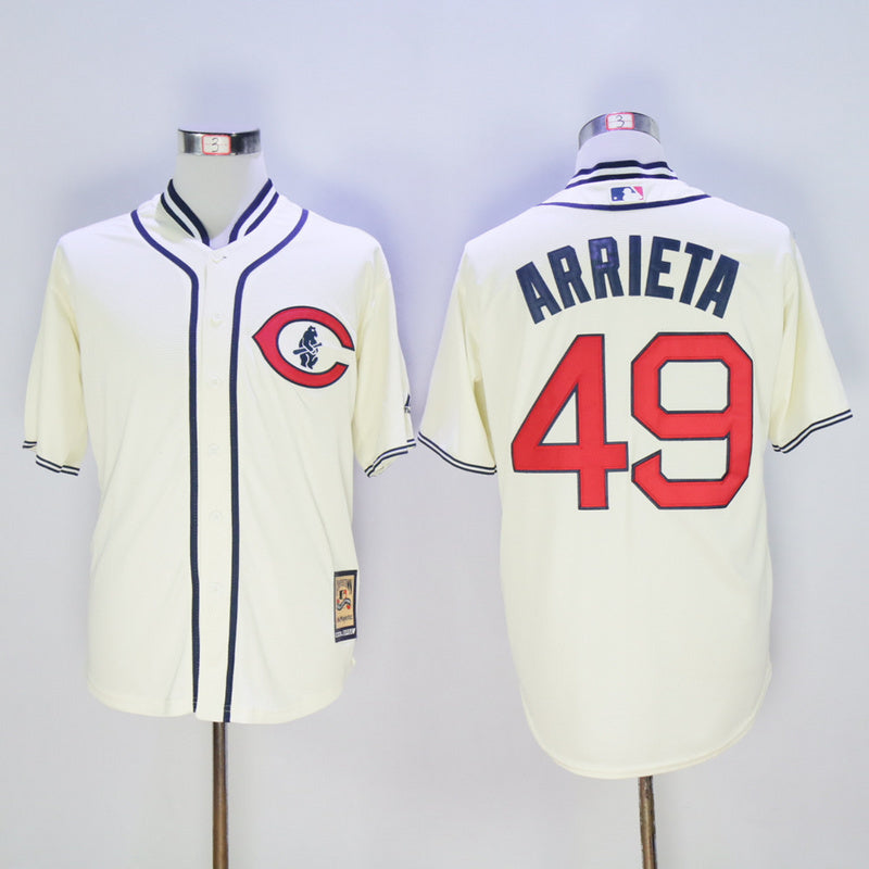 Chicago Cubs #49 Jake Arrieta Cubs 49 Off-White 1929 Inverted Style 1 Baseball Jersey baseball jersey product view 1