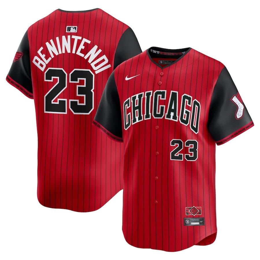 Chicago White Sox #23 Andrew Benintendi 2025 City Connect Limited Player Jersey - RedBlack baseball jersey product view 1