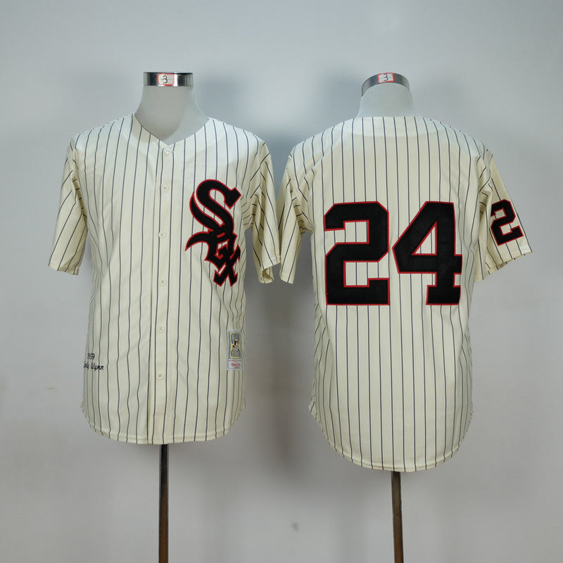 Chicago White Sox #24 White Sox 24 Off-White Black 1959 Retro Baseball Jersey baseball jersey product view 1