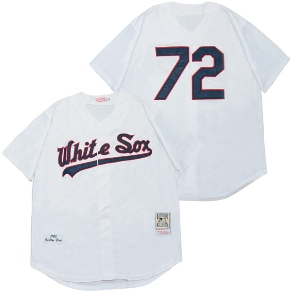 Chicago White Sox #72 Carlton Fisk White Sox 72 White 1990 Retro Style 2 Baseball Jersey baseball jersey product view 1