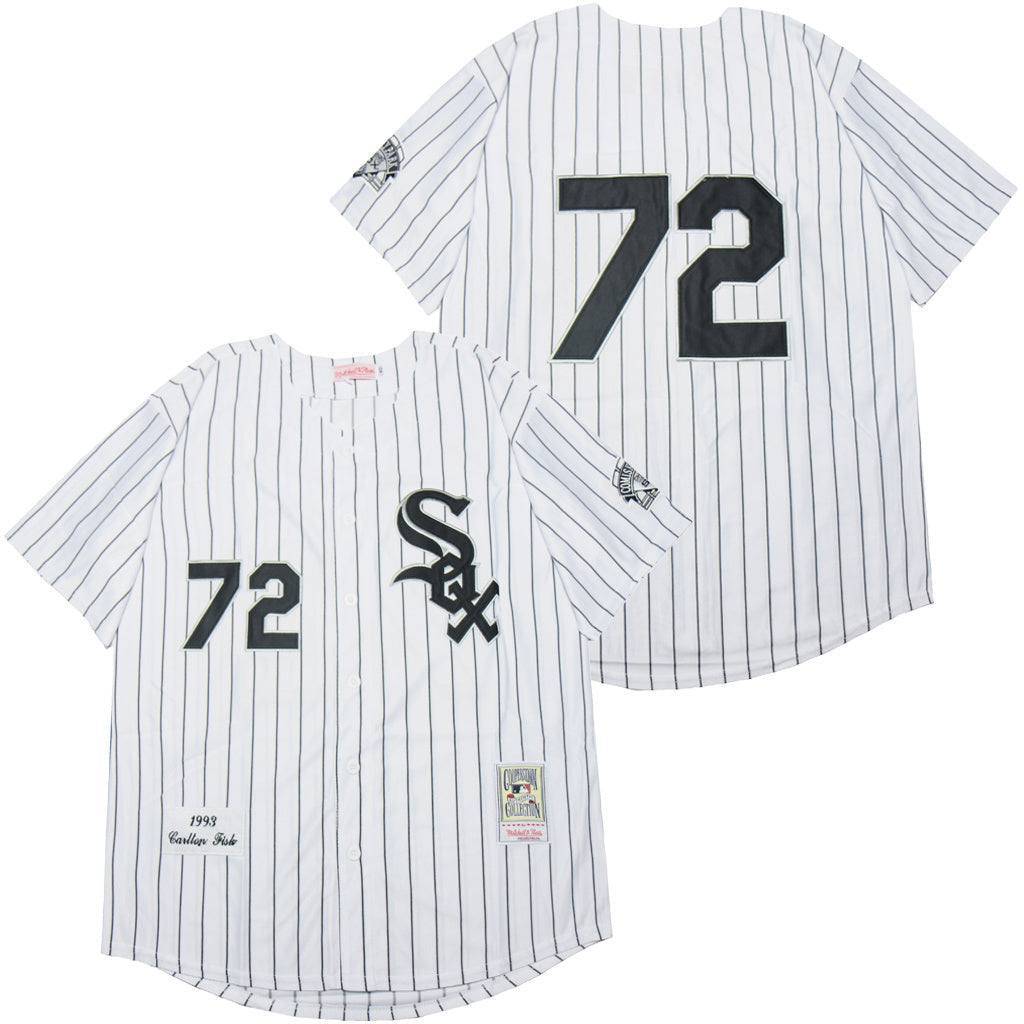 Chicago White Sox #72 Carlton Fisk White Sox 72 White Black 1993 Retro Baseball Jersey baseball jersey product view 1