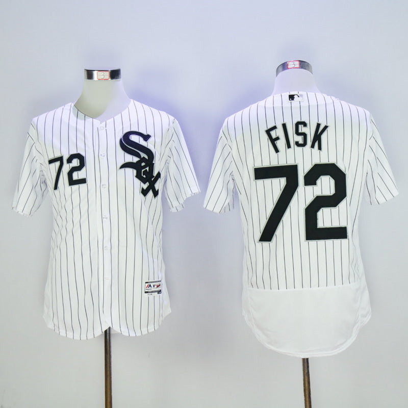 Chicago White Sox #72 Carlton Fisk White Sox 72 White Black Elite Retro Player Baseball Jersey baseball jersey product view 1