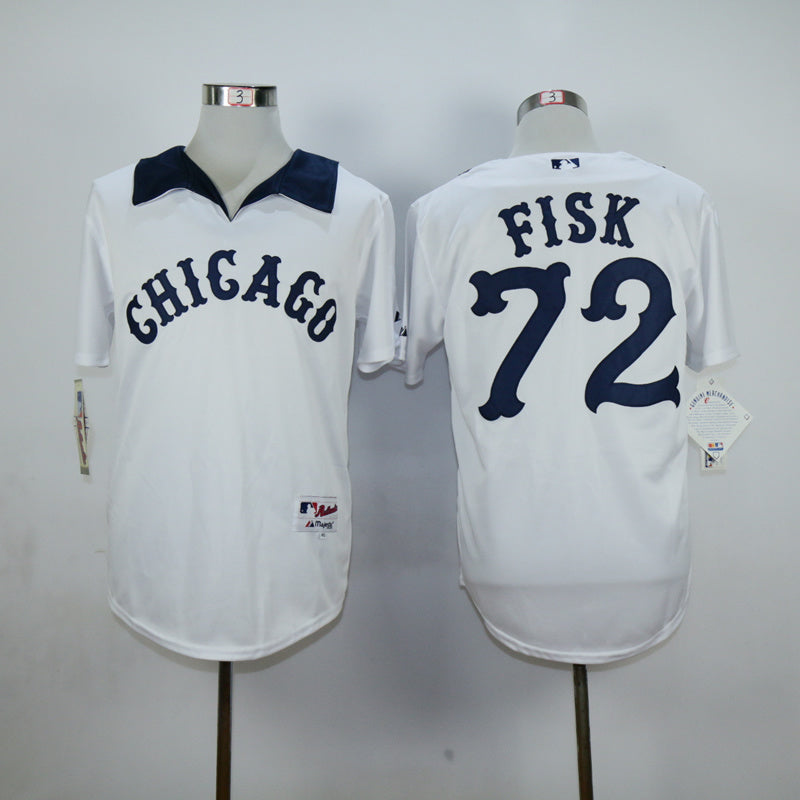 Chicago White Sox #72 Carlton Fisk White Sox 72 White Inverted Baseball Jersey baseball jersey product view 1