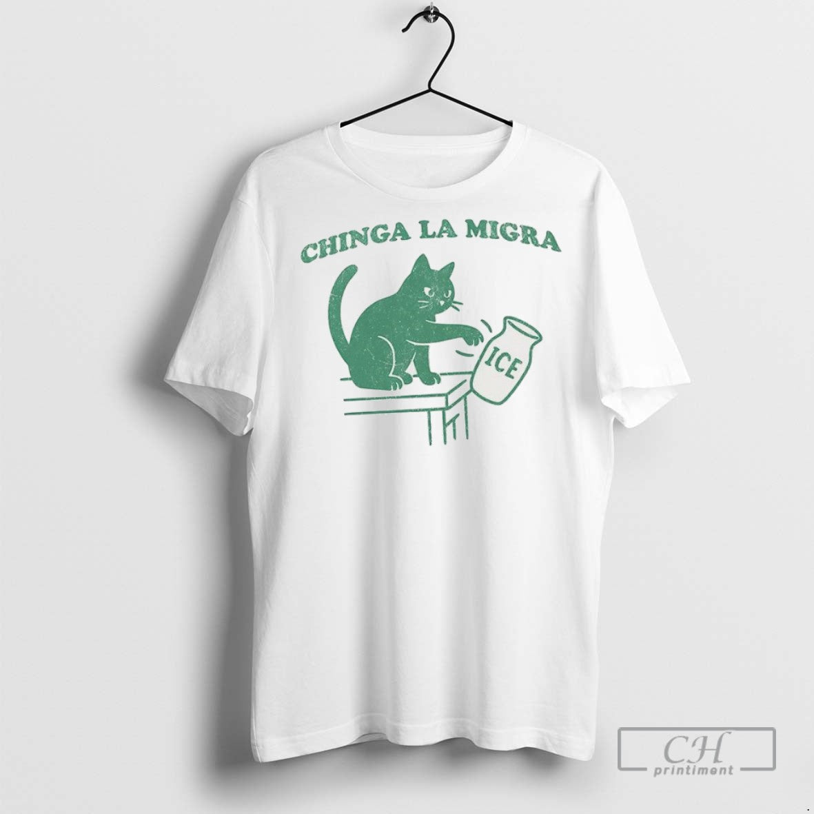 Chinga La Migra Cat Pushing A Vase Ice Caricature T Shirts Unisex T-shirt, Sweatshirt, Hoodie, Long Sleeve Tee - T-Shirt, Sweatshirt, Hoodie