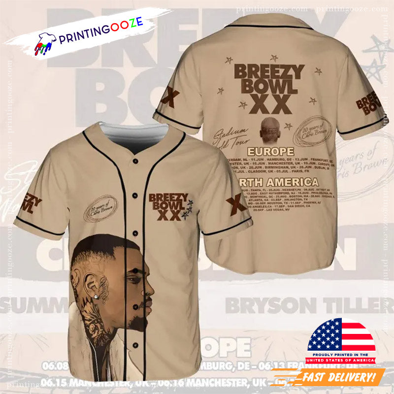 Chris Brown Breezy Bowl Tour 2025 Baseball Jersey baseball jersey product view 1