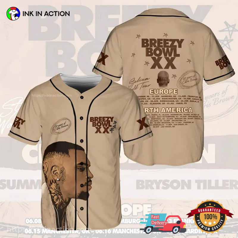 Chris Brown Breezy Bowl XX Tour 2025 Signature Baseball Jersey baseball jersey product view 1