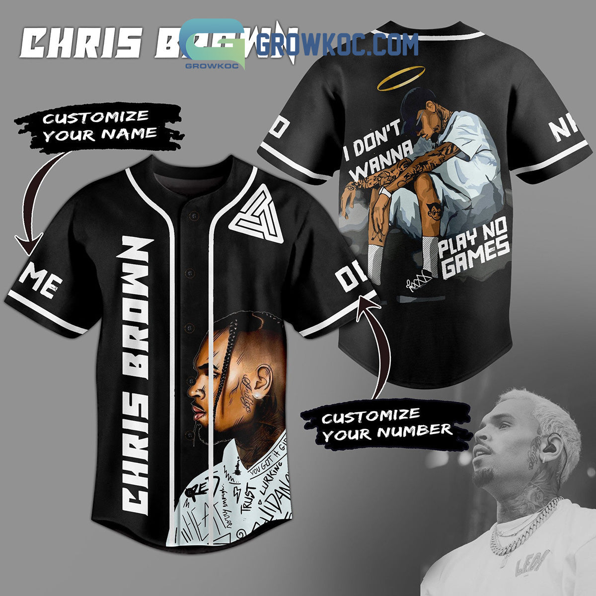 Chris Brown Play No Games Personalized Baseball Jersey baseball jersey product view 1