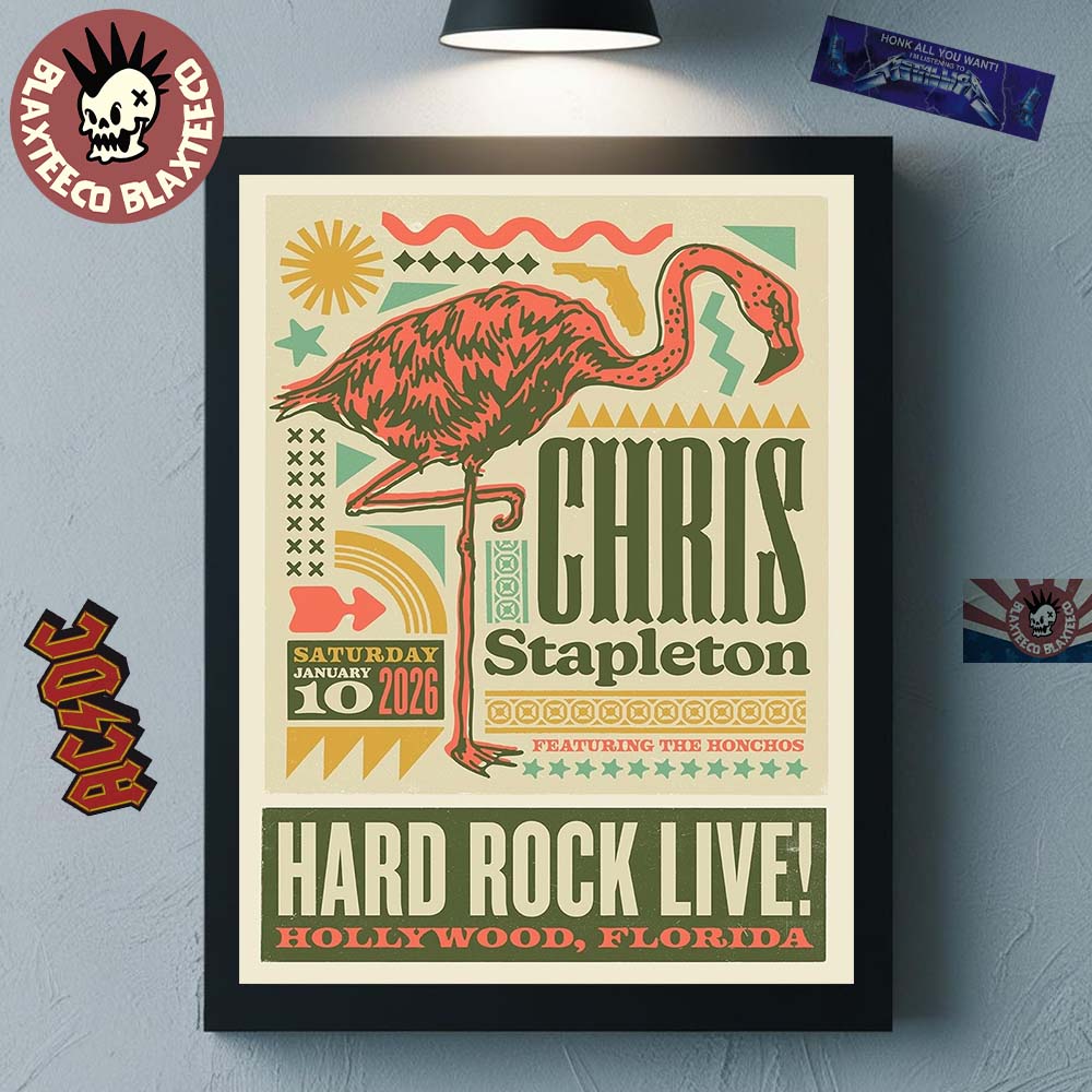 Chris Stapleton Hard Rock Live 2026 Night 1 Event Poster In Hollywood Florida On January 10 2026 Pink Flamingo Art Poster Canvas - T-Shirt, Sweatshirt, Hoodie