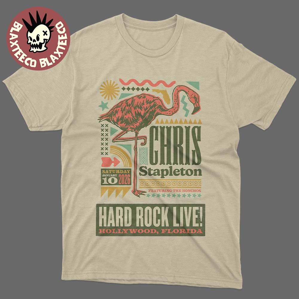 Chris Stapleton Hard Rock Live 2026 Night 1 Event Poster In Hollywood Florida On January 10 2026 Pink Flamingo Art T-Shirt - T-Shirt, Sweatshirt, Hoodie