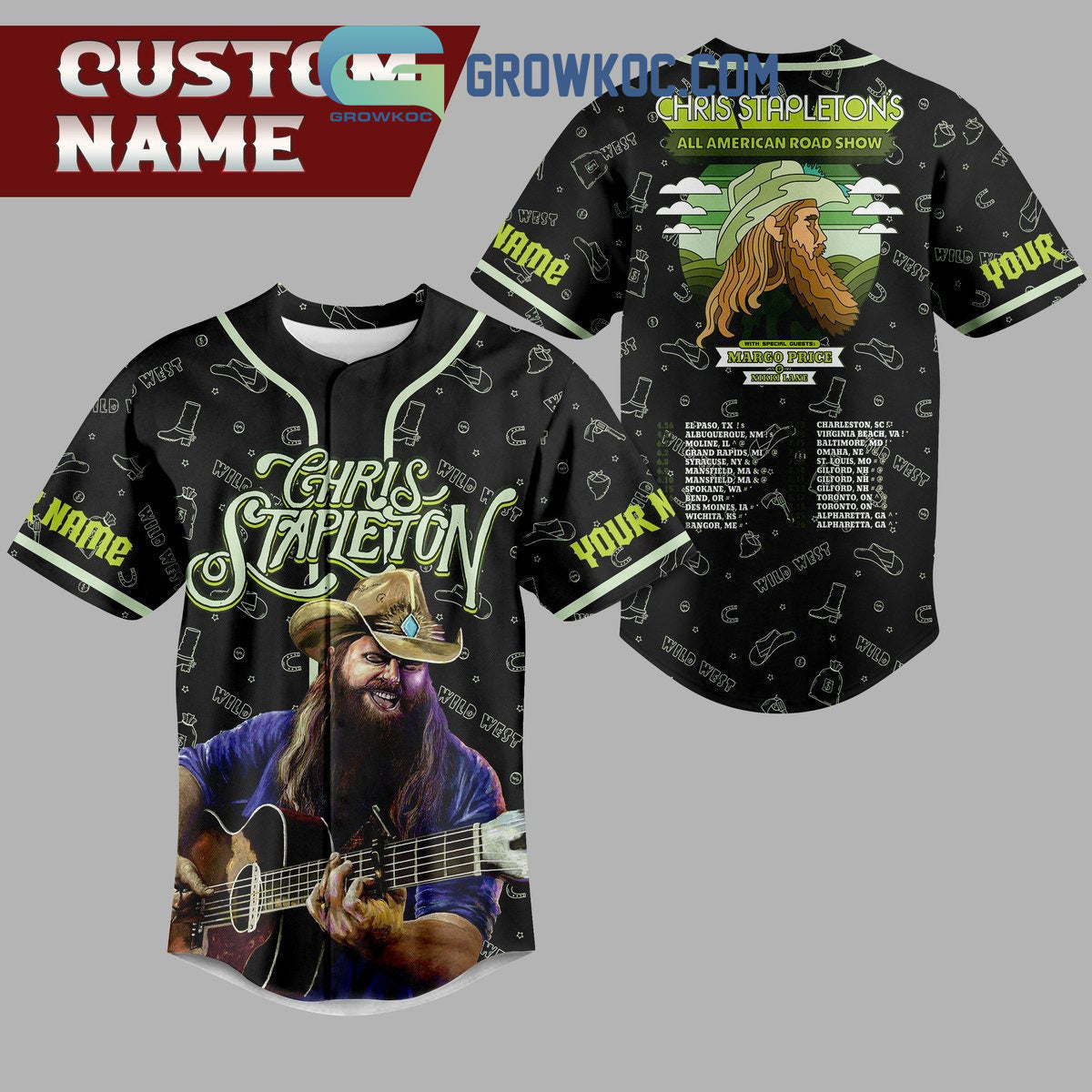 Chris Stapleton’s All American Road Show Black Design Personalized Baseball Jersey baseball jersey product view 1