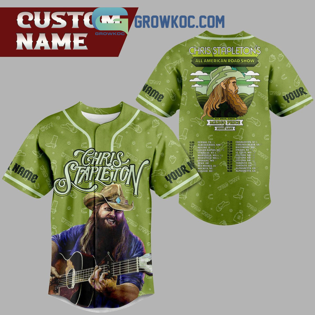 Chris Stapleton’s All American Road Show Green Design Personalized Baseball Jersey baseball jersey product view 1