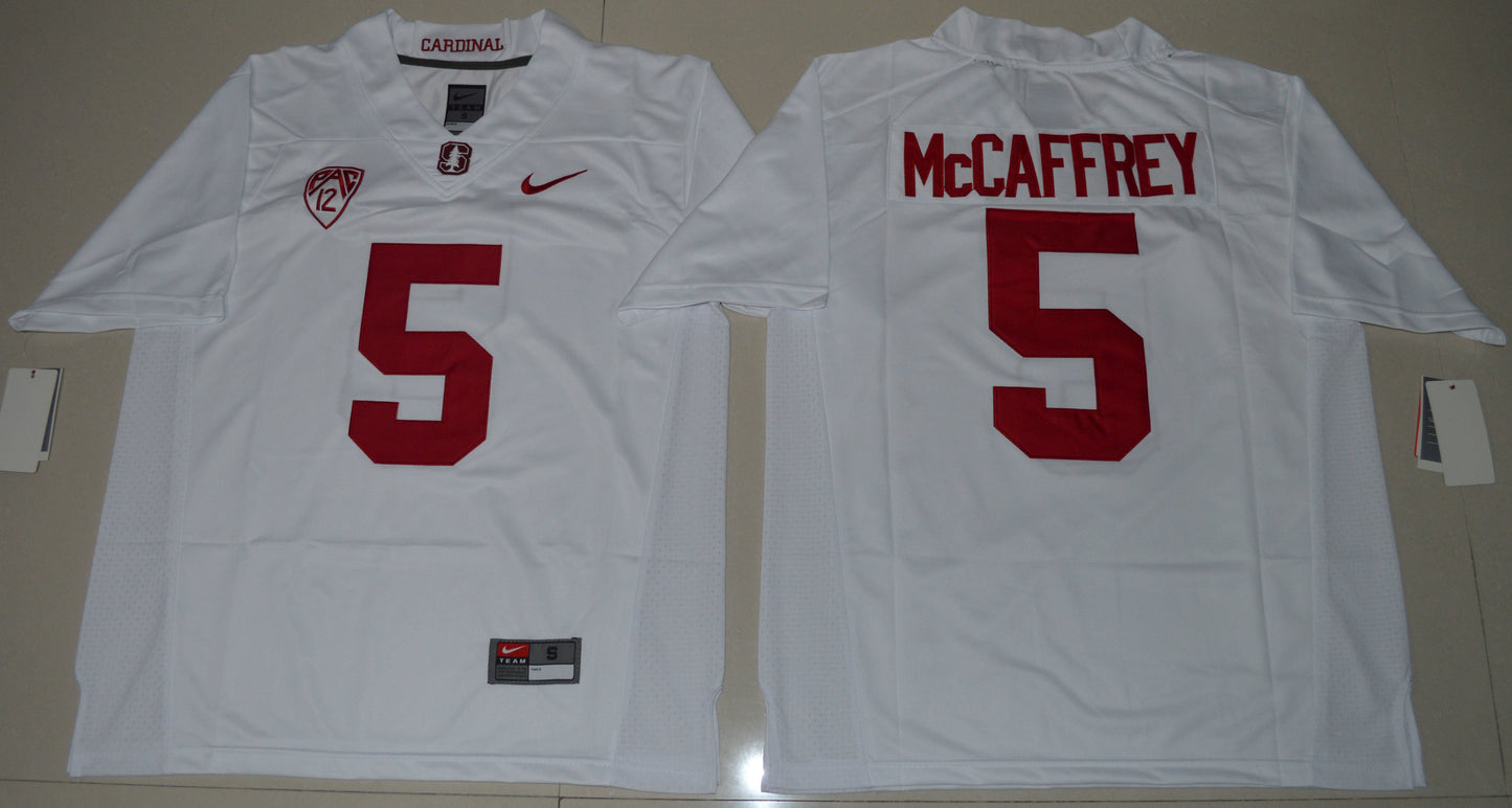 Christian McCaffrey 5 White College Football Jersey football jersey product view 1