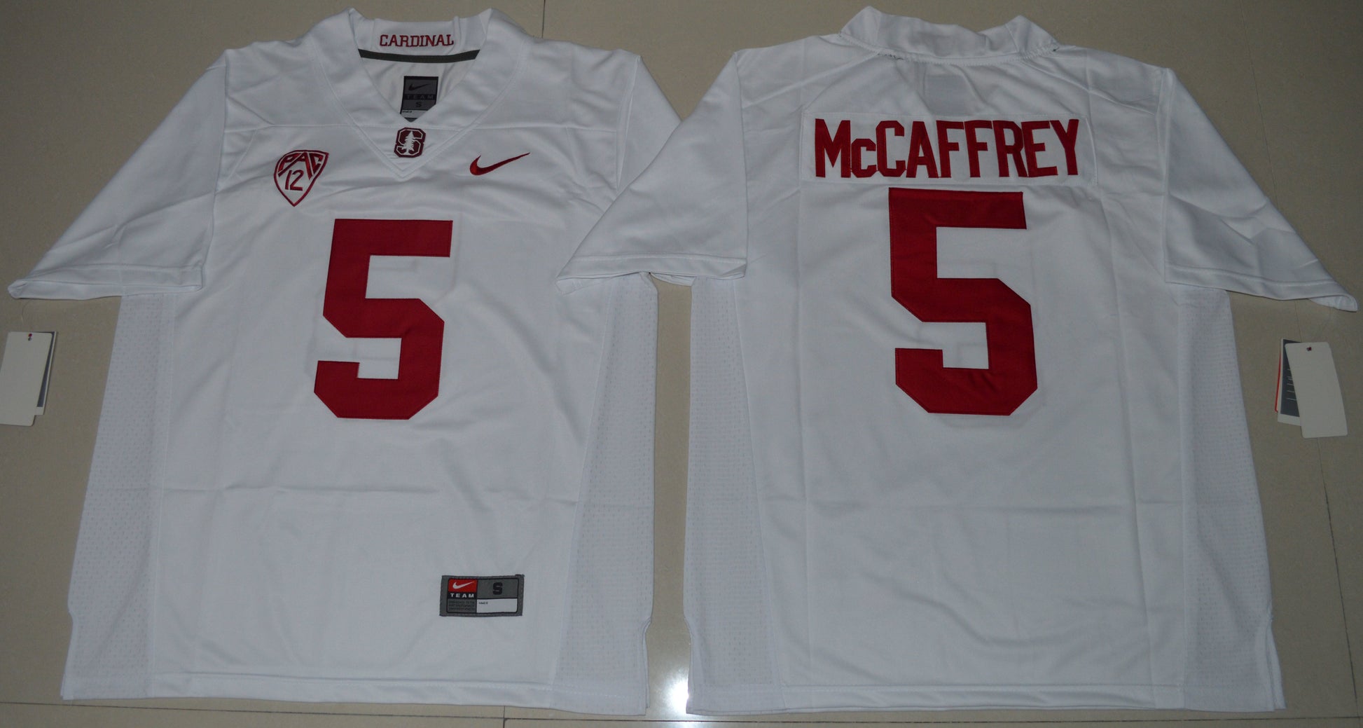 Christian McCaffrey 5 White College Football Jersey football jersey product view 1