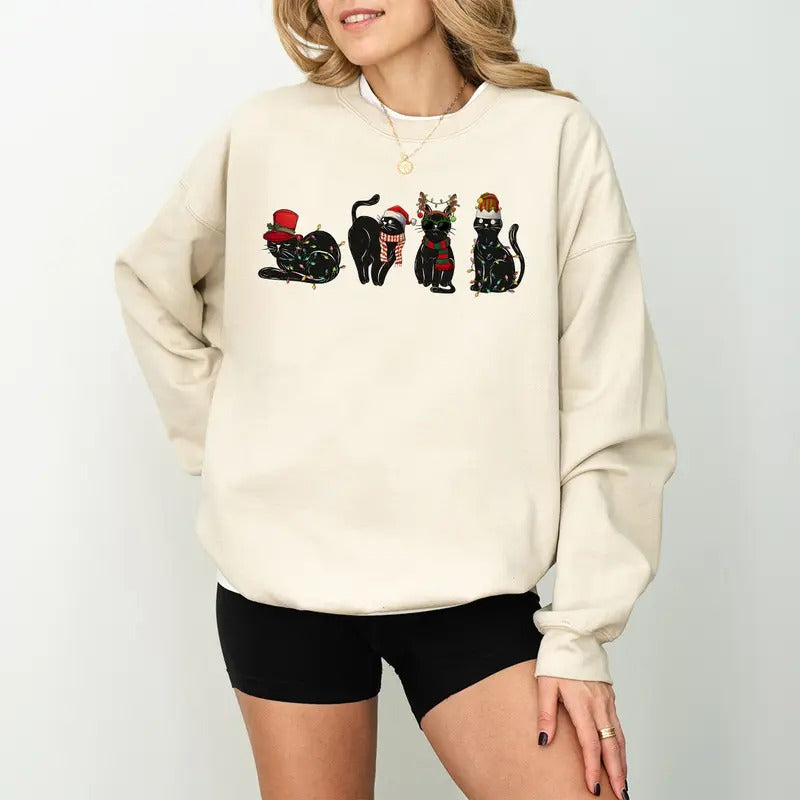 Black Cat Cute Lover Mommy Xmas - Adult & Kids T-Shirts, Sweatshirts & Hoodies apparel design preview 1