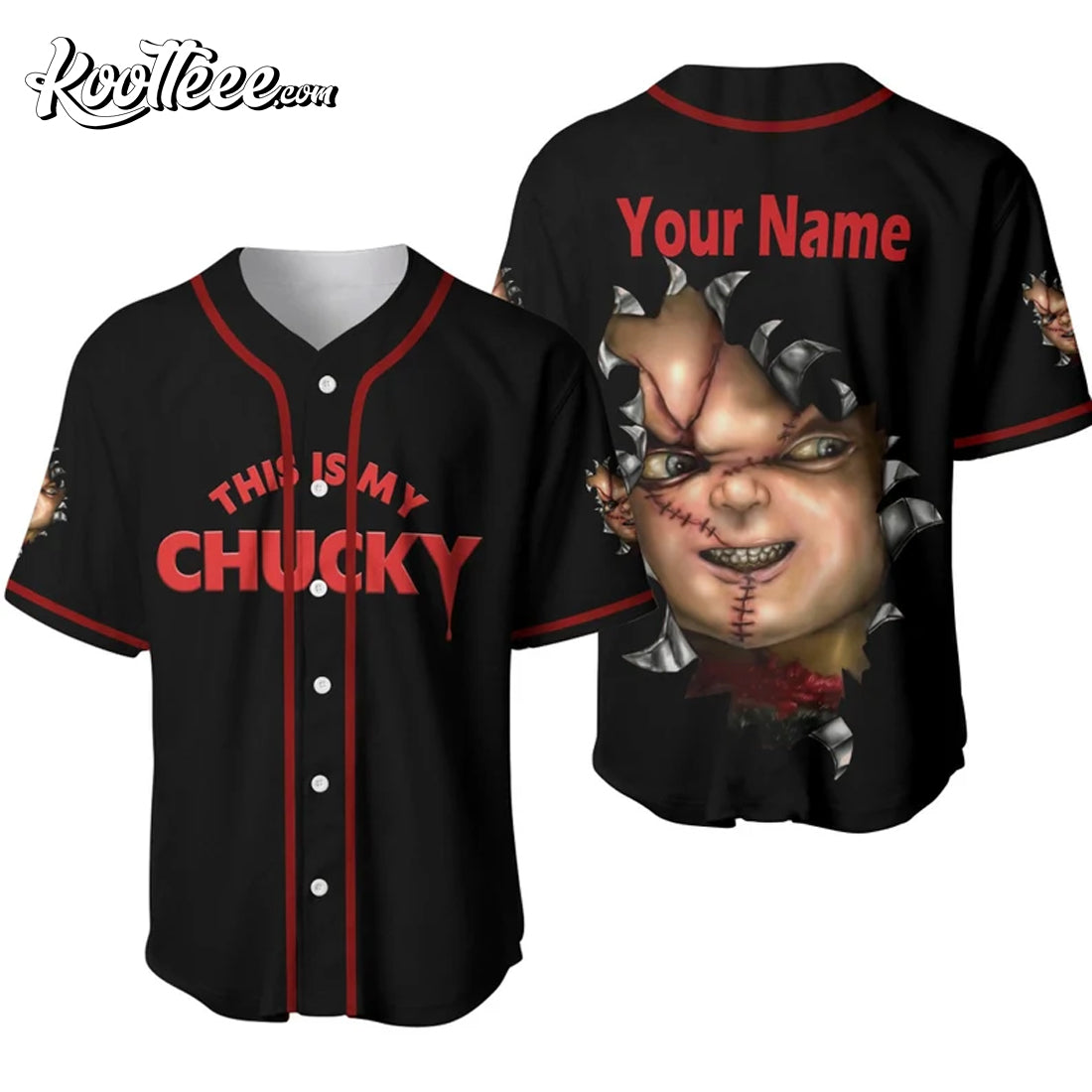 Chucky With Knife Horror Movie Killer Custom Baseball Jersey baseball jersey product view 1